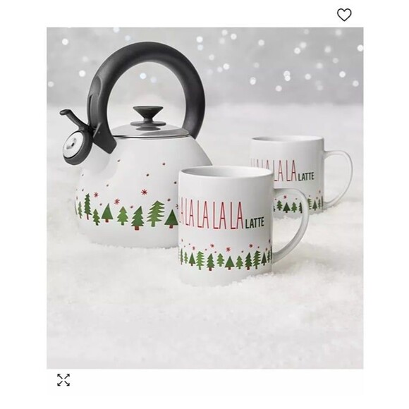 The Cellar Holiday Christmas Enamel Tea Kettle Stoneware Mug Set Host Gift NWT - Picture 6 of 12